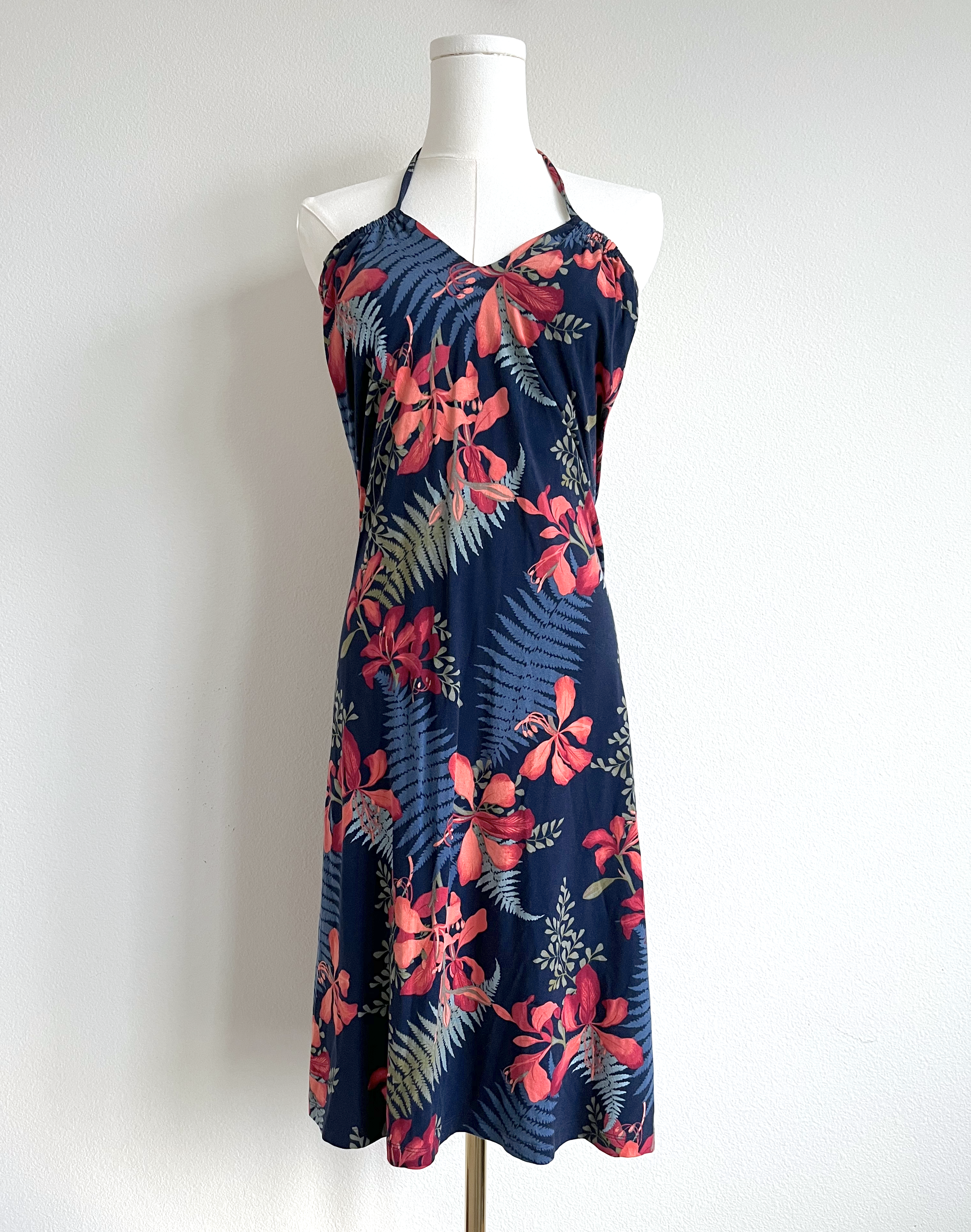 Tommy Bahama Tropical Floral Halter Dress – Open Back with Tassel Tie – Size XS